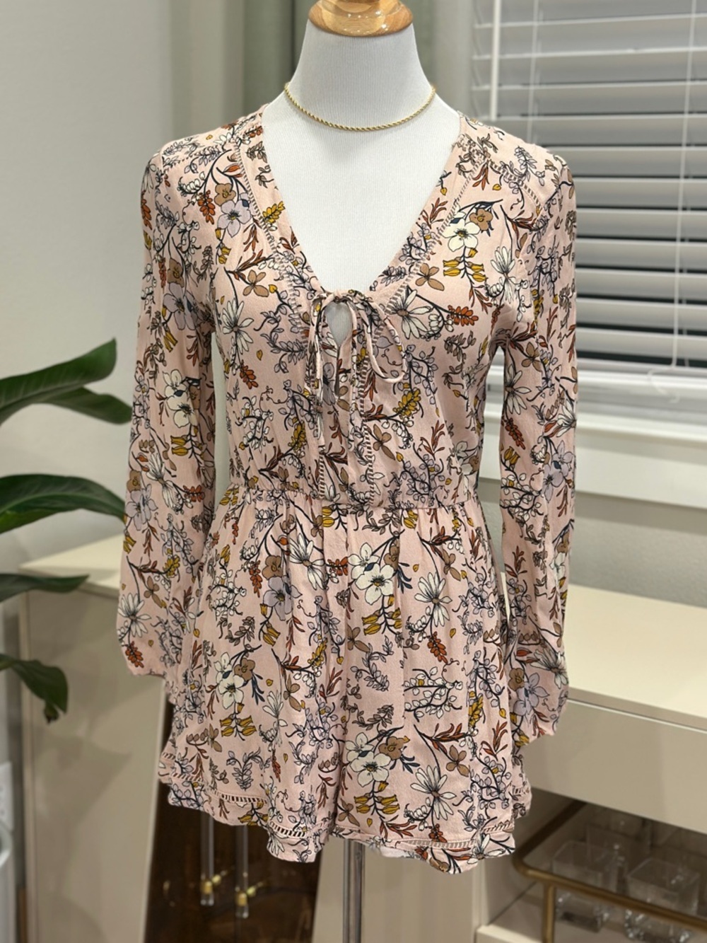 ASTR Light Pink Floral Tie-Front Romper
